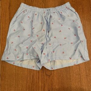 Vero Moda Blue Striped Shorts with Cherry Accents